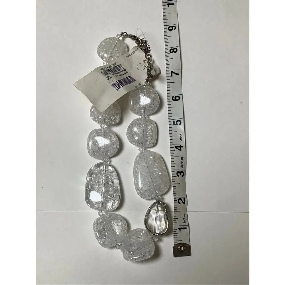 RJ Graziano Chunky Clear White Crackle Lucite Bead Statement Necklace F18-63